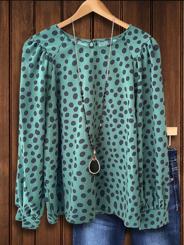 Round Neck Dot Print Blouse