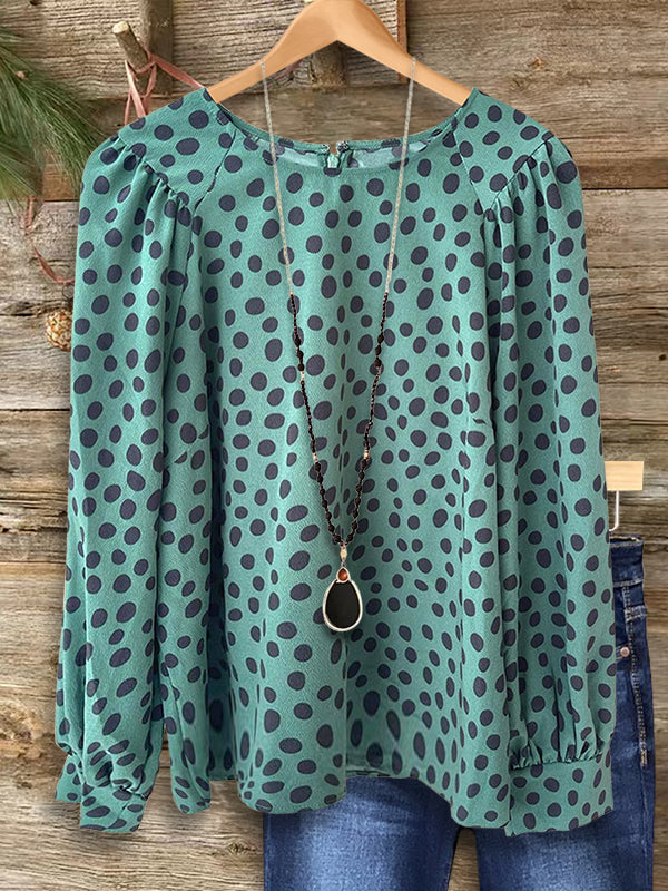 Round Neck Dot Print Blouse