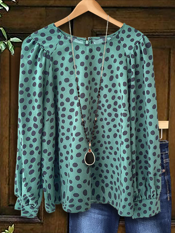 Round Neck Dot Print Blouse