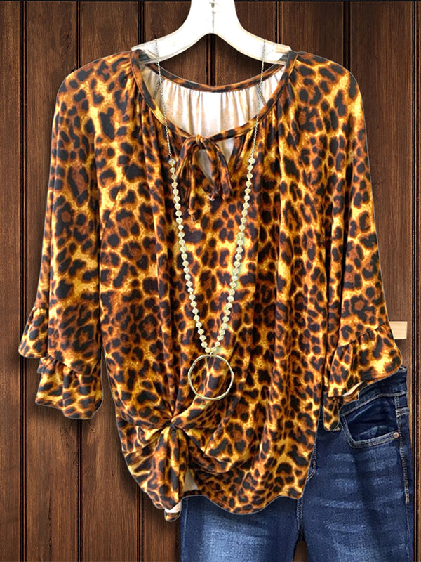 Wild Leopard Print Ruffle Sleeve Blouse