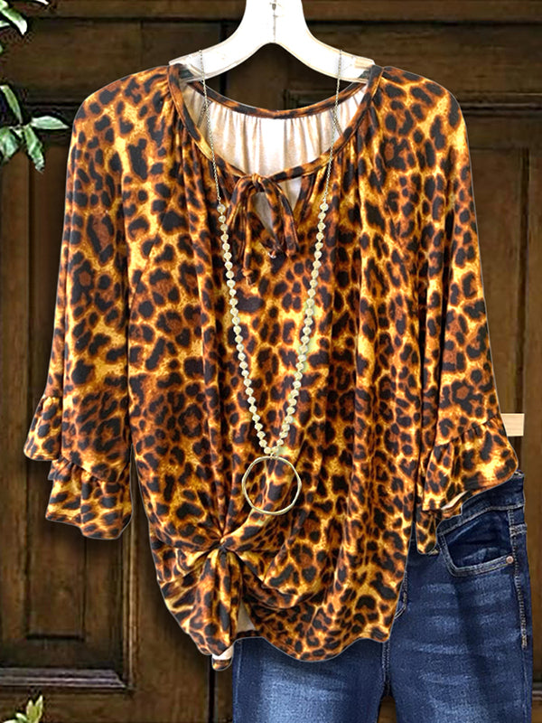 Wild Leopard Print Ruffle Sleeve Blouse