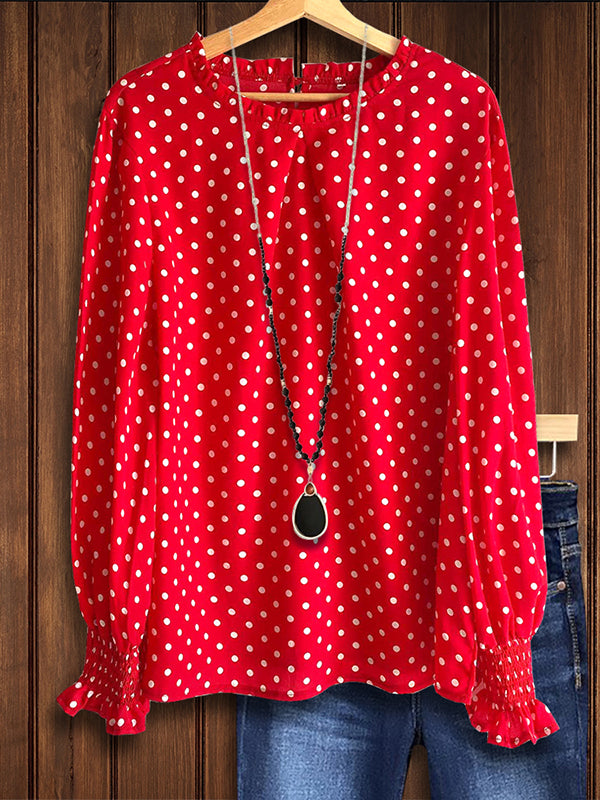 Red Polka Dot Print Loose Blouse