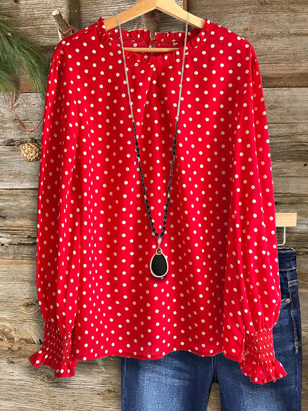 Red Polka Dot Print Loose Blouse