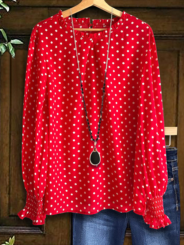 Red Polka Dot Print Loose Blouse