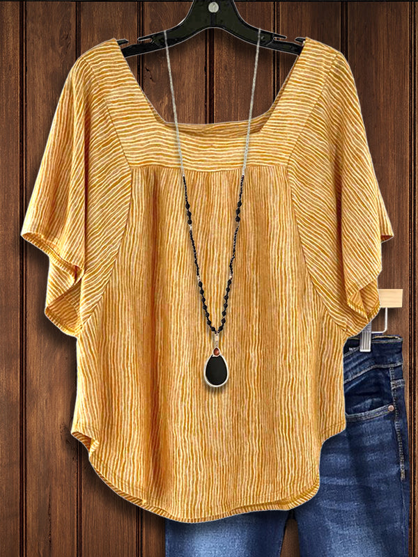 Square Neck Striped Loose Blouse