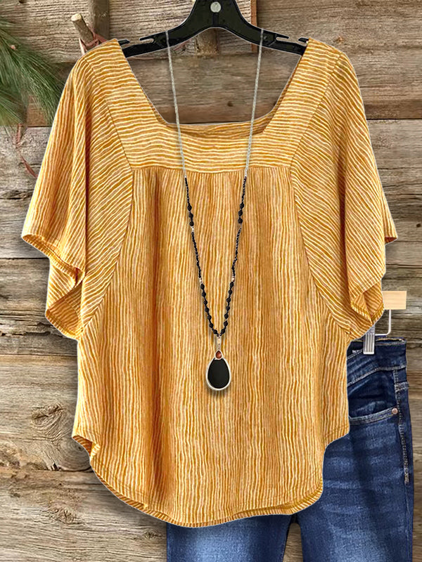 Square Neck Striped Loose Blouse