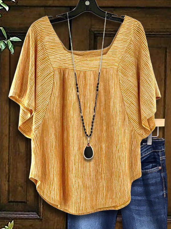 Square Neck Striped Loose Blouse