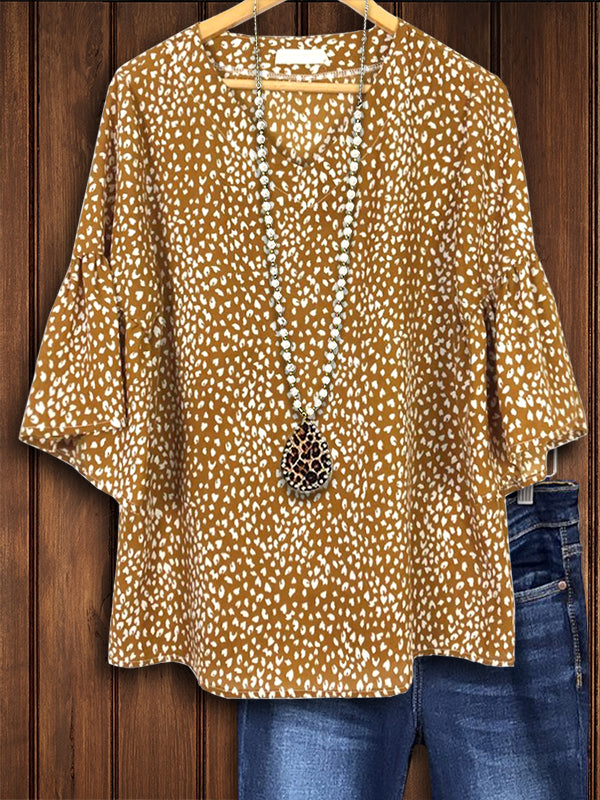 Dot Print Ruffle Sleeve Blouse