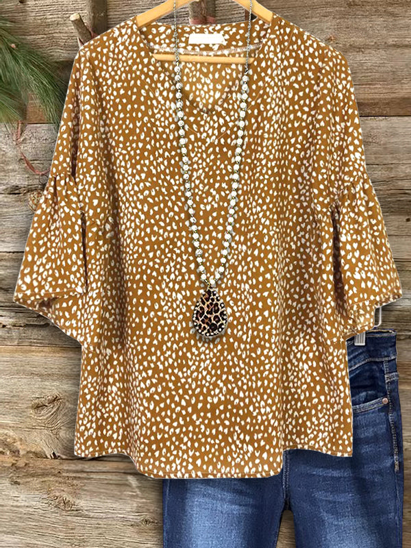 Dot Print Ruffle Sleeve Blouse