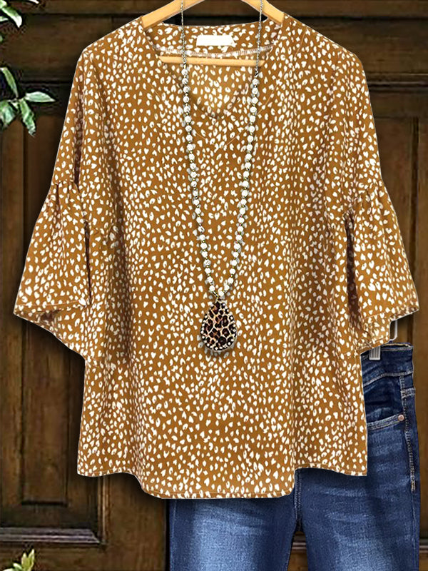 Dot Print Ruffle Sleeve Blouse