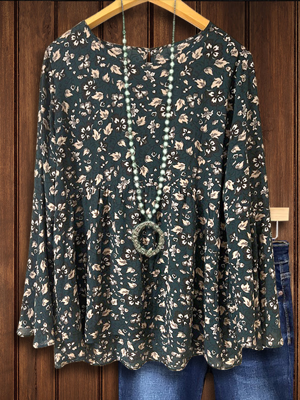 Floral Print Pleated Loose Blouse