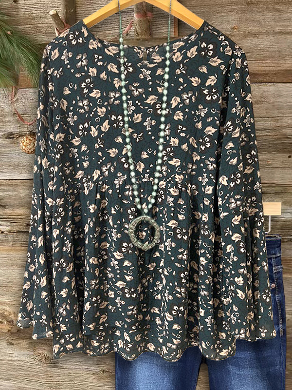 Floral Print Pleated Loose Blouse