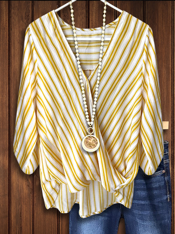 Striped Print Crossover Blouse