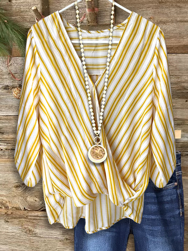 Striped Print Crossover Blouse