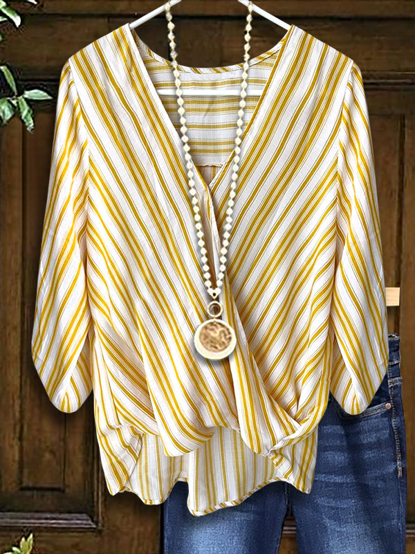 Striped Print Crossover Blouse