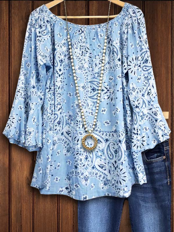 Paisley Print Ruffle Sleeve Blouse