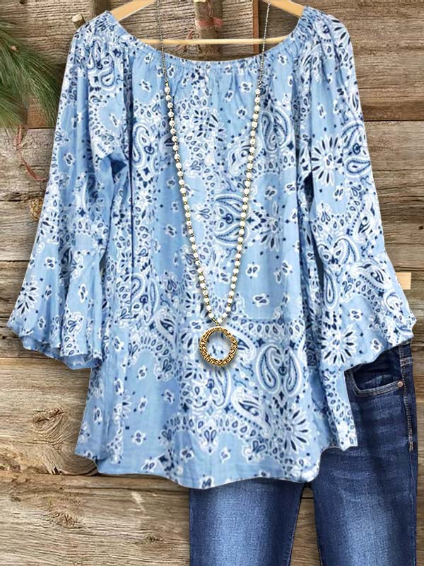 Paisley Print Ruffle Sleeve Blouse