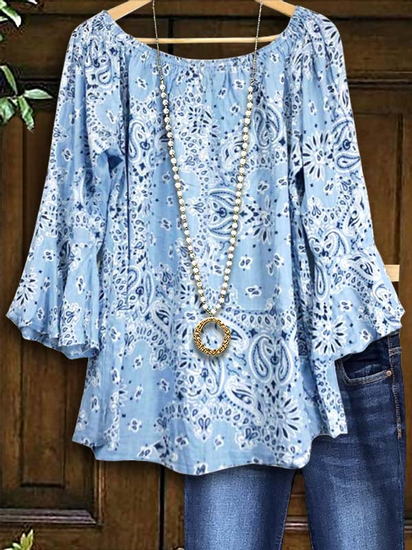 Paisley Print Ruffle Sleeve Blouse