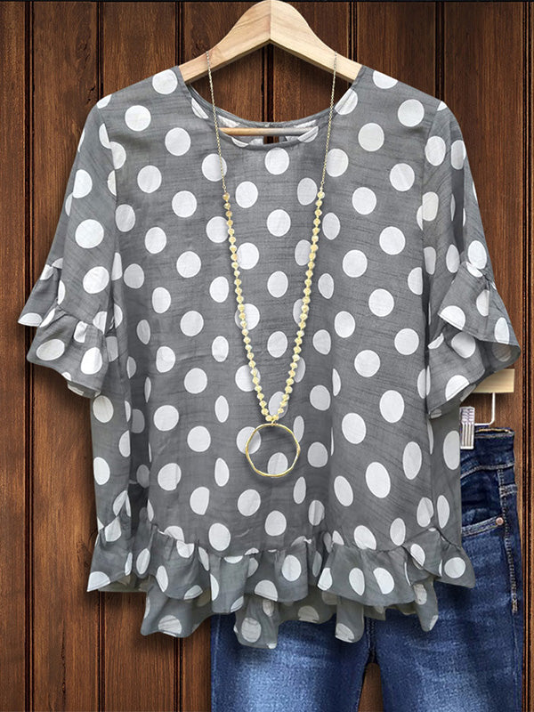 Polka Dot Ruffle Sleeve Babydoll Blouse