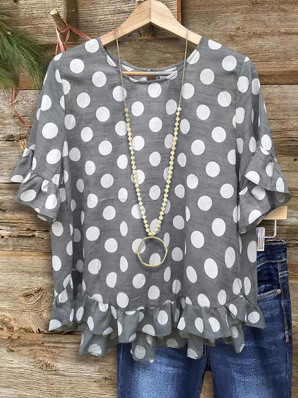 Polka Dot Ruffle Sleeve Babydoll Blouse