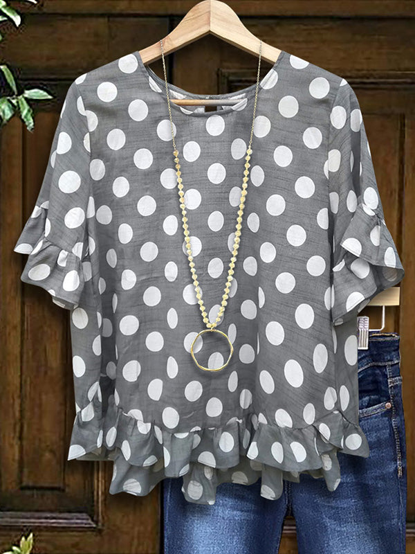 Polka Dot Ruffle Sleeve Babydoll Blouse