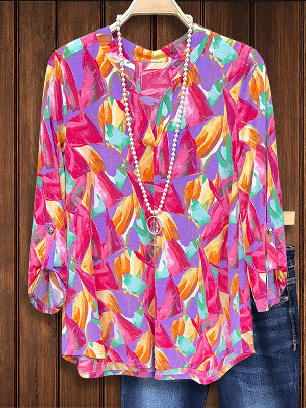 Multicolor Abstract Print Loose Blouse