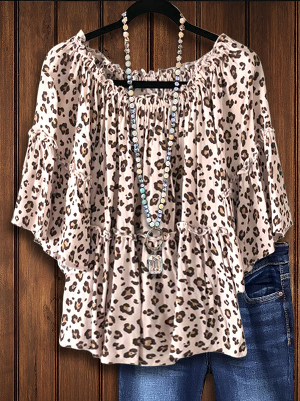 Leopard Print Tiered Ruffle Blouse