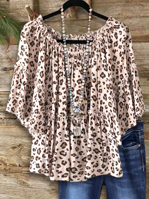 Leopard Print Tiered Ruffle Blouse