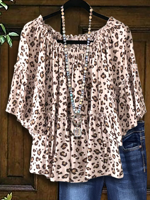 Leopard Print Tiered Ruffle Blouse