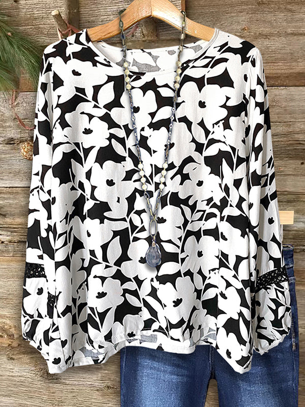 Black & White Floral Print Blouse