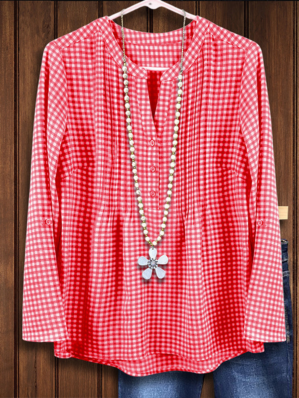 Plaid Pleated Loose Blouse