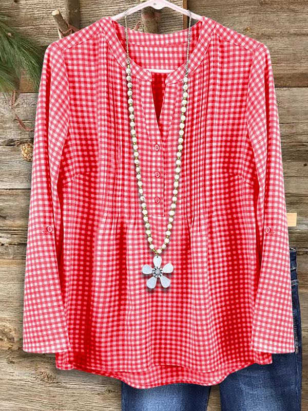 Plaid Pleated Loose Blouse