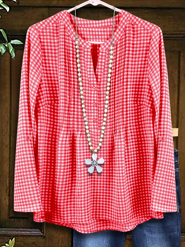 Plaid Pleated Loose Blouse