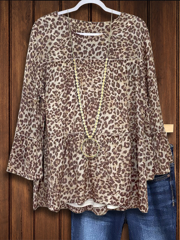 Leopard Print Layered Ruffle Blouse