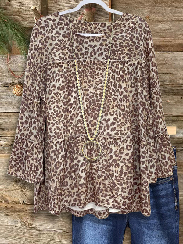 Leopard Print Layered Ruffle Blouse