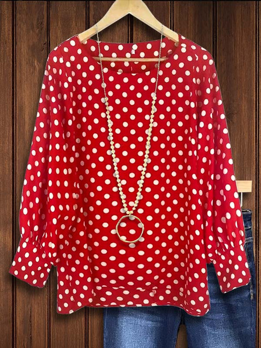 Retro Polka Dot Print Loose Blouse