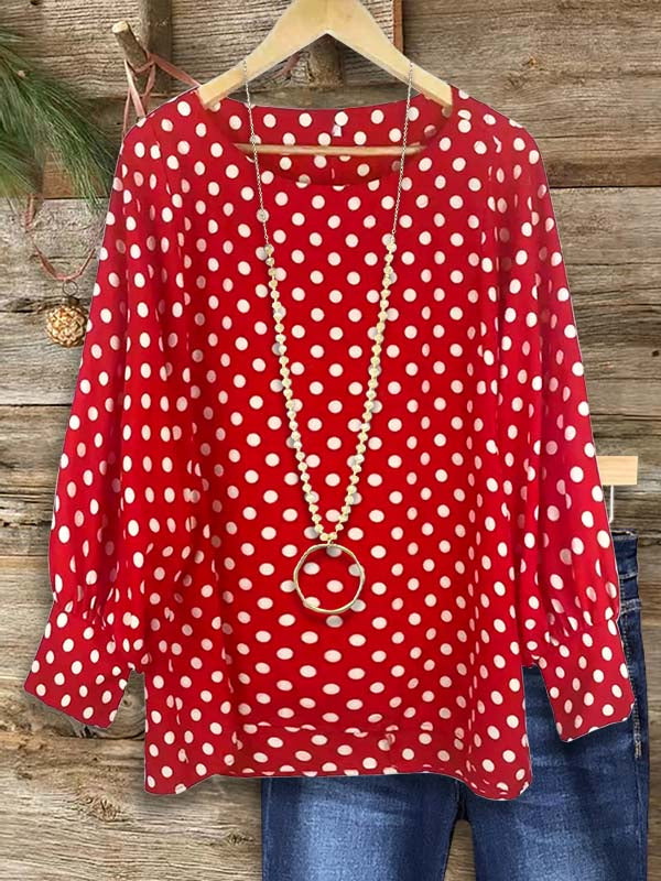 Retro Polka Dot Print Loose Blouse