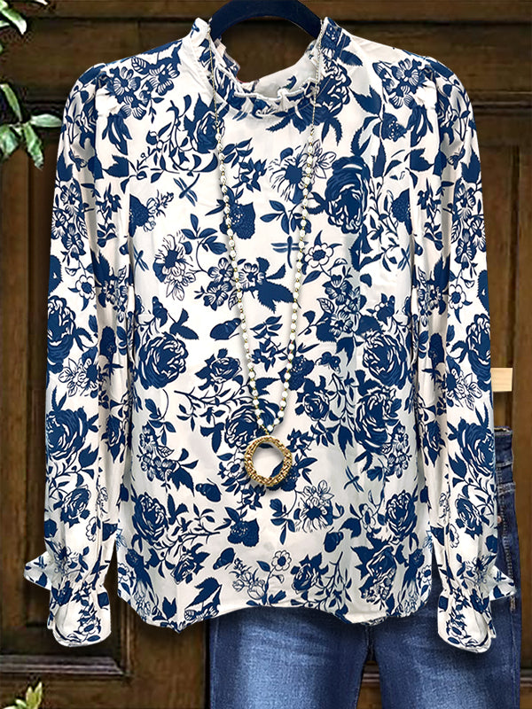 Blue & White Porcelain Print Blouse