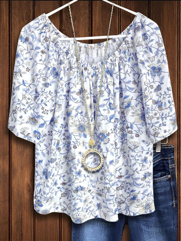 Blue & White Porcelain Loose Blouse