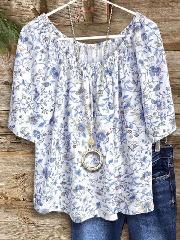 Blue & White Porcelain Loose Blouse