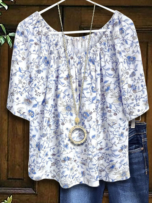 Blue & White Porcelain Loose Blouse