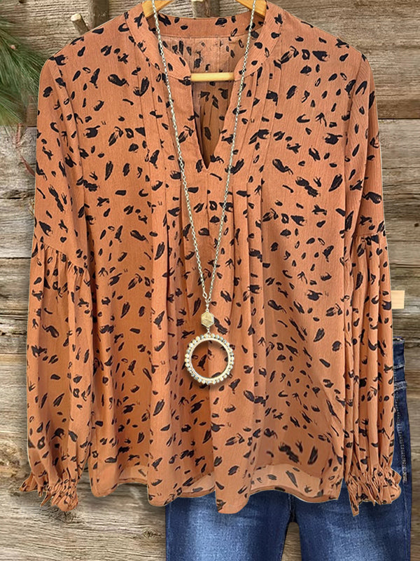 Dot Print Pleated Loose Blouse