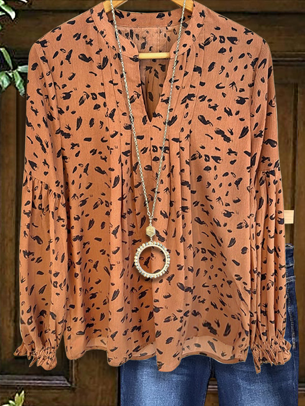 Dot Print Pleated Loose Blouse