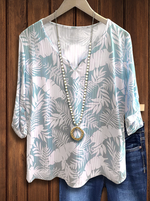 Tropical Leaf Print Loose Blouse