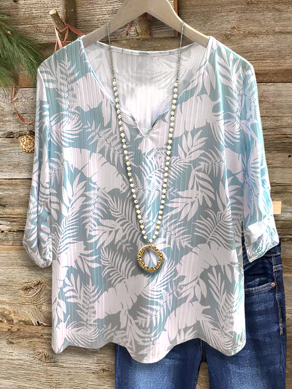 Tropical Leaf Print Loose Blouse