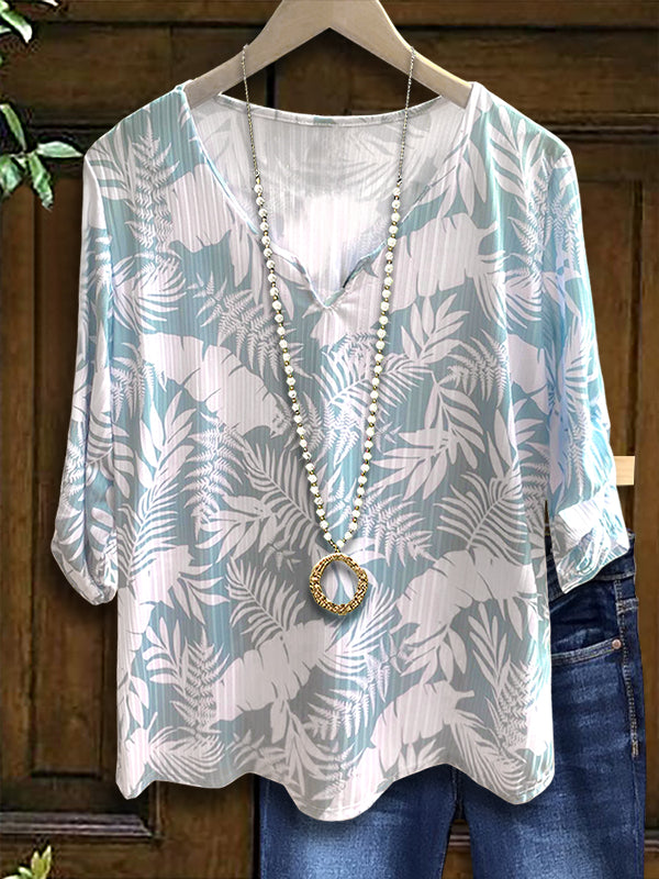 Tropical Leaf Print Loose Blouse