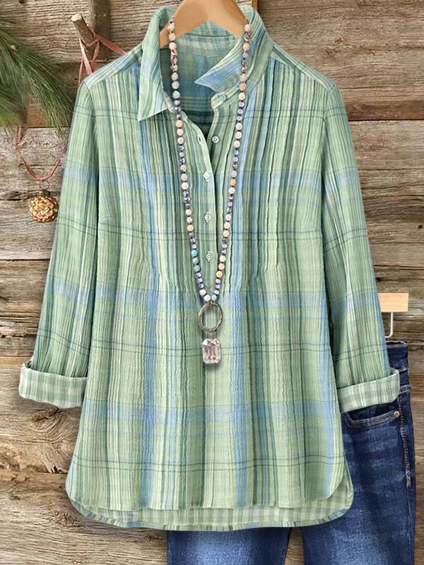 Crepe De Chine Plaid Pleated Blouse