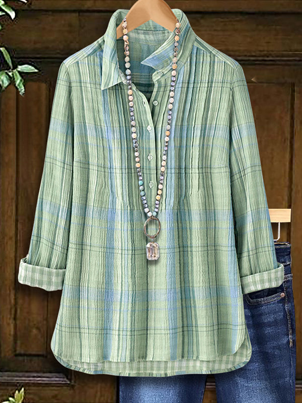 Crepe De Chine Plaid Pleated Blouse