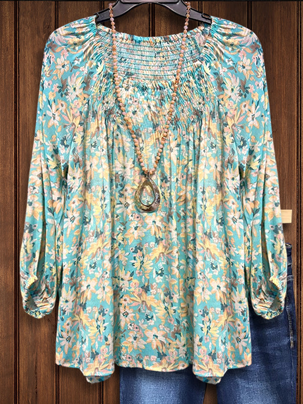 Pastoral Floral Gathered Blouse