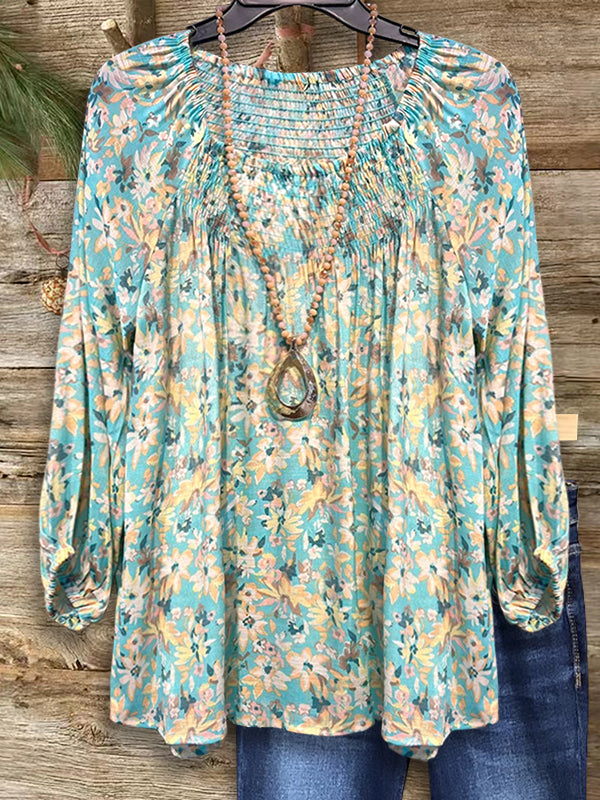 Pastoral Floral Gathered Blouse